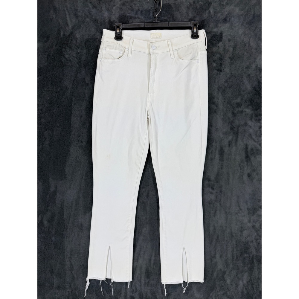 Mother The Insider Slit Ankle Fray Jeans Glass Slipper White High Rise 29
